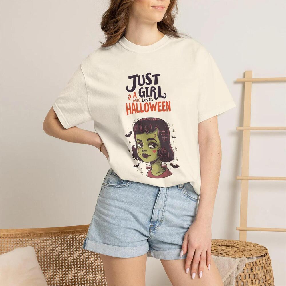 Just A Girl Halloween T-Shirt Frankenstein Girl Graphic Tee